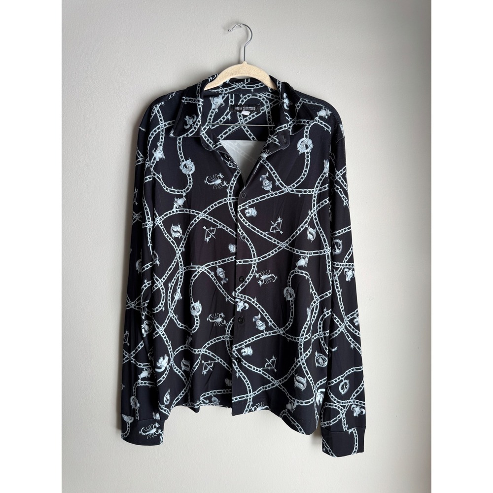 Urban Outfitters Mens Jay Zodiac Chain Print Long Sleeve Button Down Black M